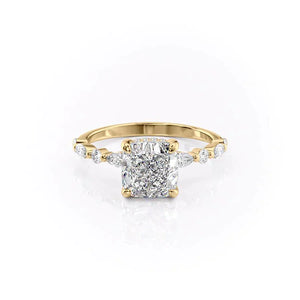 The Lindsey Set  With A 1.5 Carat Cushion 14K Yellow Gold Moissanite