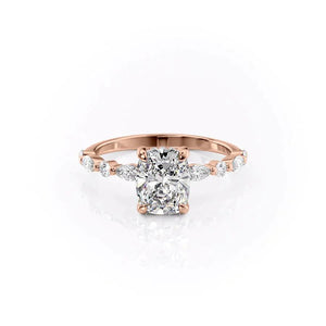 The Lindsey Set With A 3 Carat E. Cushion 14K Rose Gold Lab Diamond