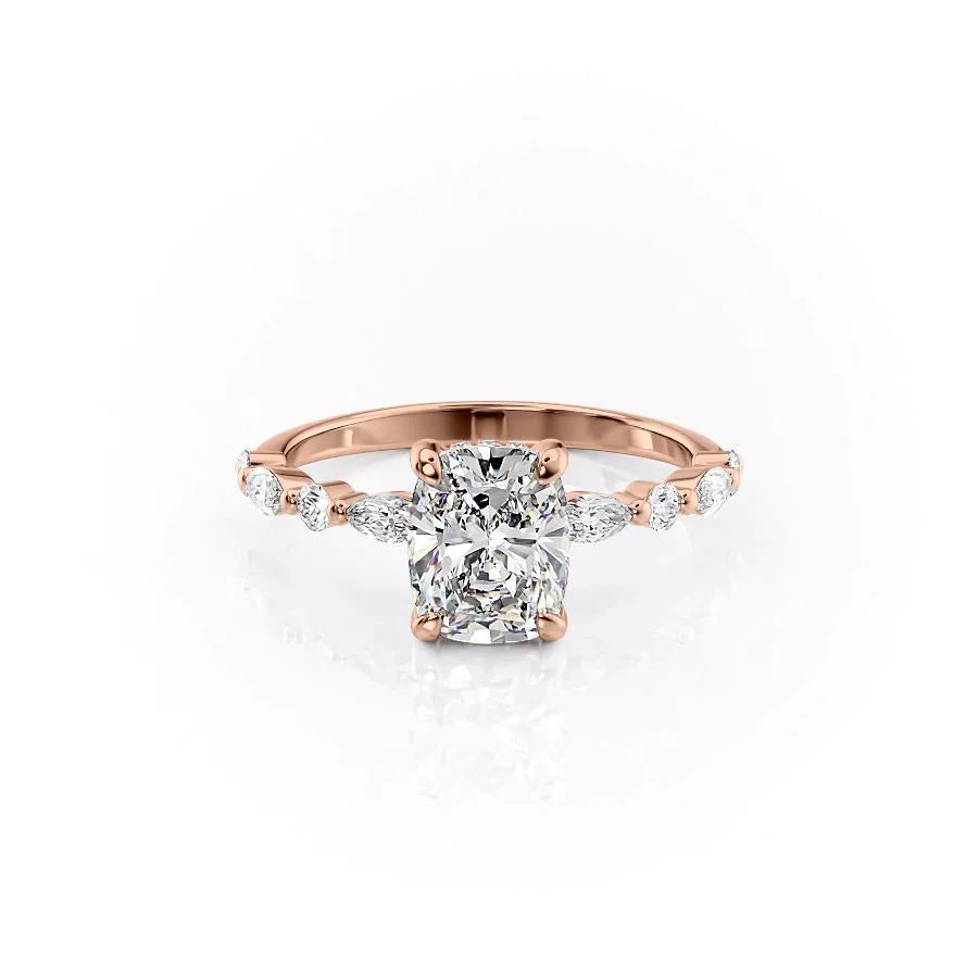 The Lindsey Set With A 1 Carat E. Cushion 14K Rose Gold Lab Diamond