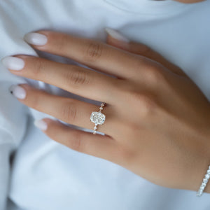 The Lindsey Set With A 1.5 Carat E. Cushion 14K Rose Gold Lab Diamond