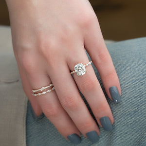 The Lindsey Set With A 1.5 Carat E. Cushion 14K Rose Gold Lab Diamond
