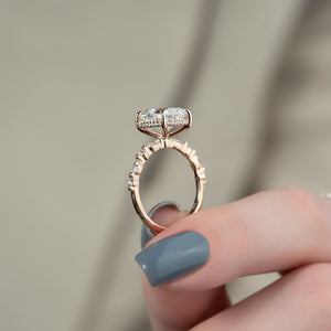 The Lindsey Set With A 2 Carat E. Cushion 14K Rose Gold Lab Diamond