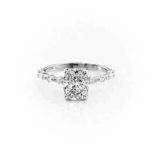 The Lindsey Set With A 1 Carat E. Cushion 18K White Gold Lab Diamond