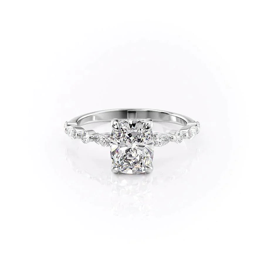 The Lindsey Set With A 1 Carat E. Cushion 14K White Gold Lab Diamond