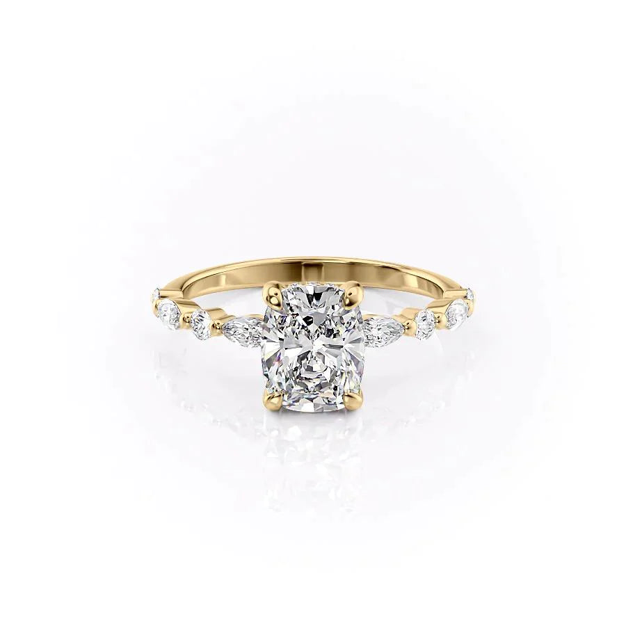 The Lindsey Set With A 2 Carat E. Cushion 14K Yellow Gold Lab Diamond