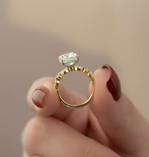 The Lindsey Set With A 3 Carat E. Cushion 18K Yellow Gold Lab Diamond