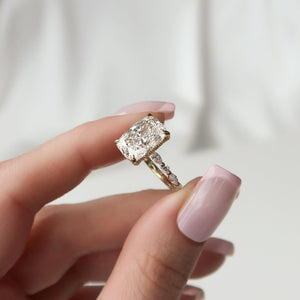 The Lindsey Set With A 1.5 Carat E. Cushion 18K Yellow Gold Lab Diamond