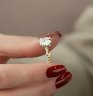 The Lindsey Set With A 3 Carat E. Cushion 18K Yellow Gold Lab Diamond