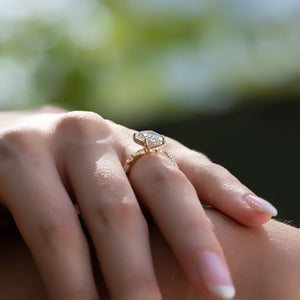 The Lindsey Set With A 3 Carat E. Cushion 18K Yellow Gold Lab Diamond