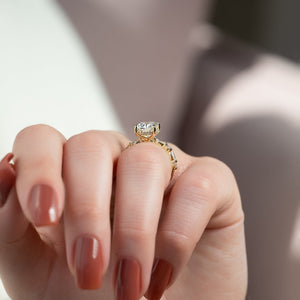 The Lindsey Set With A 1 Carat E. Cushion 18K Yellow Gold Lab Diamond