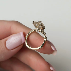 The Lindsey Set With A 3 Carat E. Cushion 18K Yellow Gold Lab Diamond