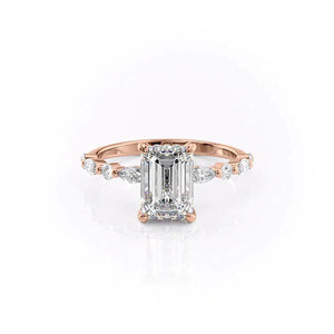 The Lindsey Set With A 1.5 Carat Emerald 14K Rose Gold Lab Diamond
