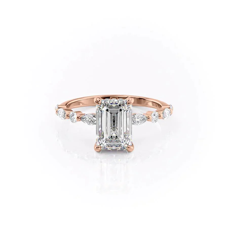 The Lindsey Set  With A 5 Carat Emerald 14K Rose Gold Moissanite