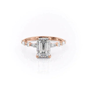 The Lindsey Set  With A 5 Carat Emerald 14K Rose Gold Moissanite