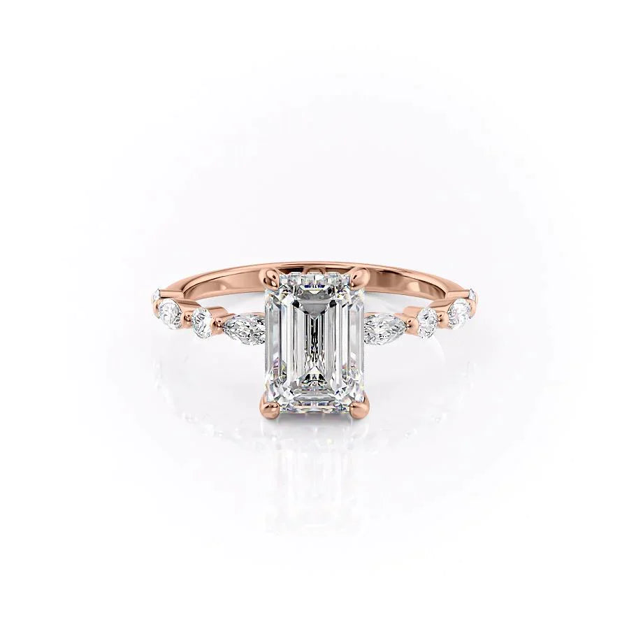 The Lindsey Set With A 1 Carat Emerald 14K Rose Gold Lab Diamond
