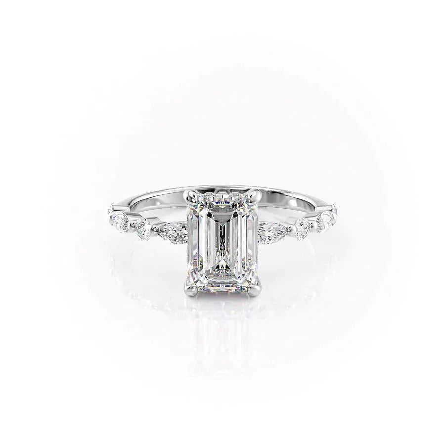 The Lindsey Set With A 1.5 Carat Emerald 18K White Gold Lab Diamond