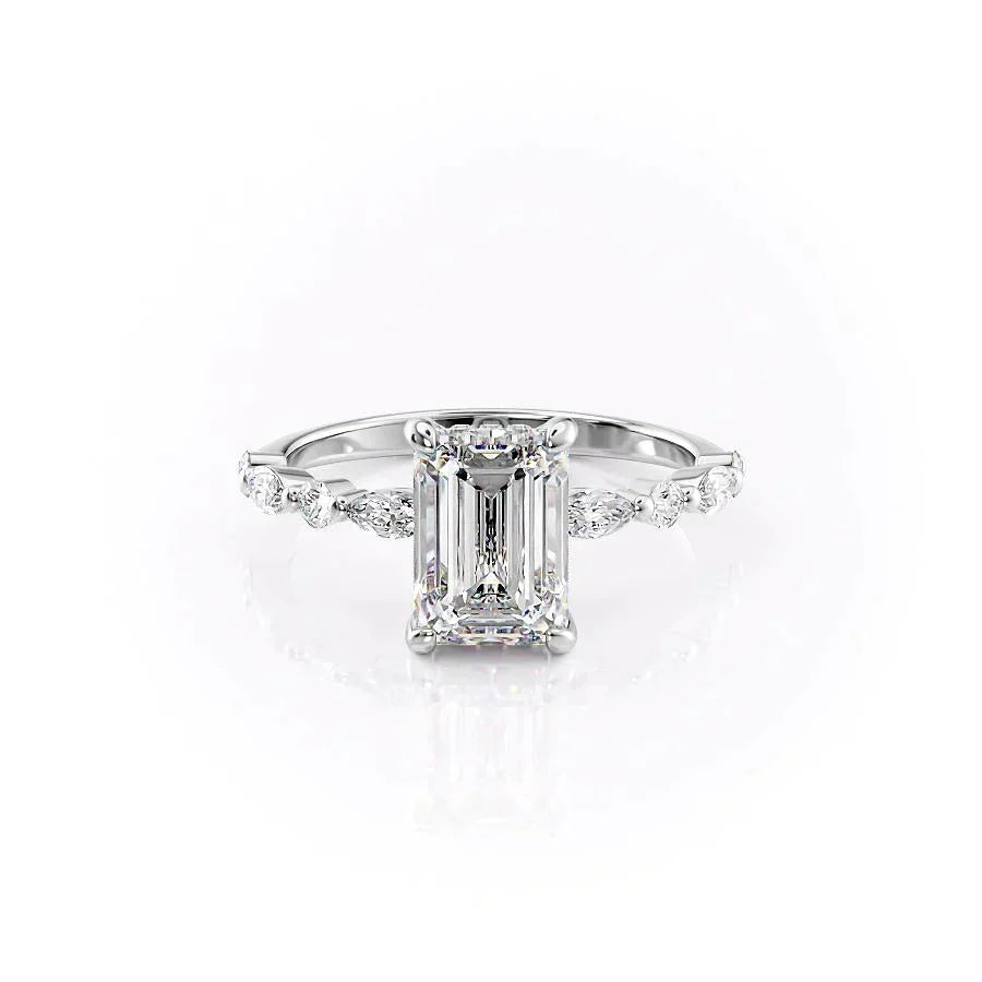 The Lindsey Set  With A 3.5 Carat Emerald 18K White Gold Moissanite