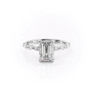 The Lindsey Set  With A 4.5 Carat Emerald 14K White Gold Moissanite