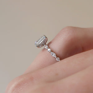 The Lindsey Set  With A 3 Carat Emerald 14K White Gold Moissanite