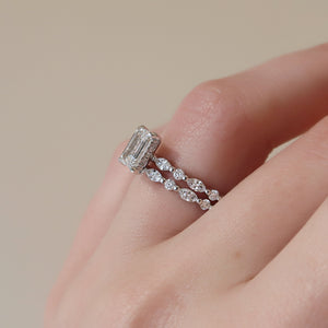 The Lindsey Set  With A 3 Carat Emerald 14K White Gold Moissanite