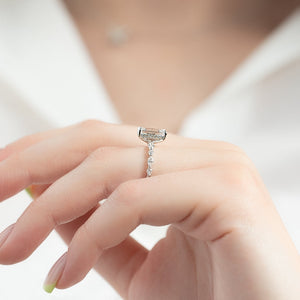 The Lindsey Set  With A 3 Carat Emerald 14K White Gold Moissanite