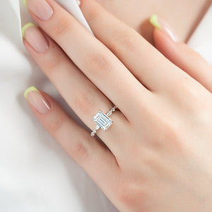 The Lindsey Set  With A 3 Carat Emerald 14K White Gold Moissanite