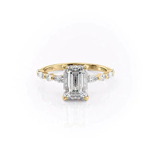 The Lindsey Set  With A 2 Carat Emerald 18K Yellow Gold Moissanite