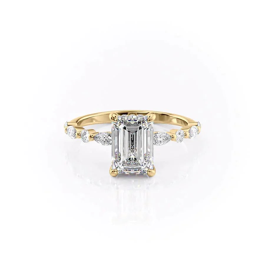 The Lindsey Set  With A 3 Carat Emerald 18K Yellow Gold Moissanite