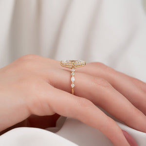 The Lindsey Set  With A 3 Carat Marquise 18K Yellow Gold Moissanite