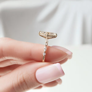 The Lindsey Set  With A 3 Carat Marquise 18K Yellow Gold Moissanite