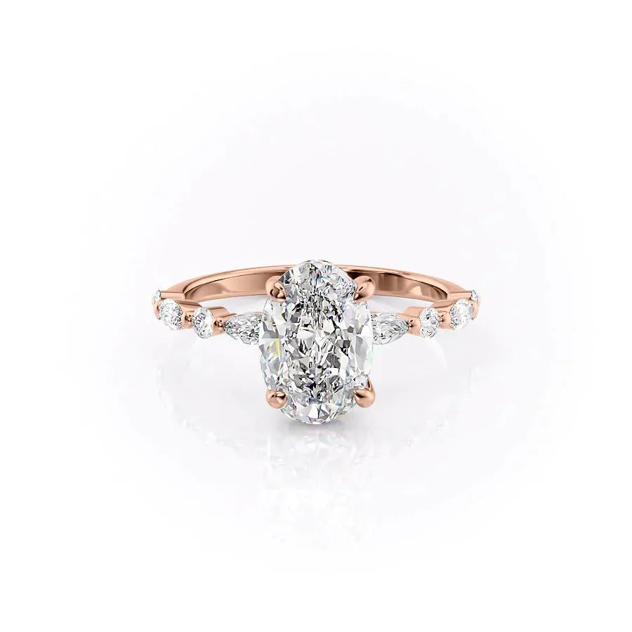 The Lindsey Set With A 1 Carat Oval 14K Rose Gold Lab Diamond