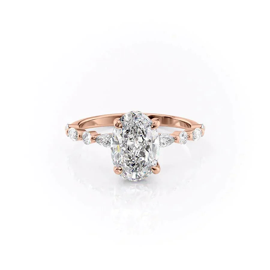 The Lindsey Set  With A 2 Carat Oval 14K Rose Gold Moissanite