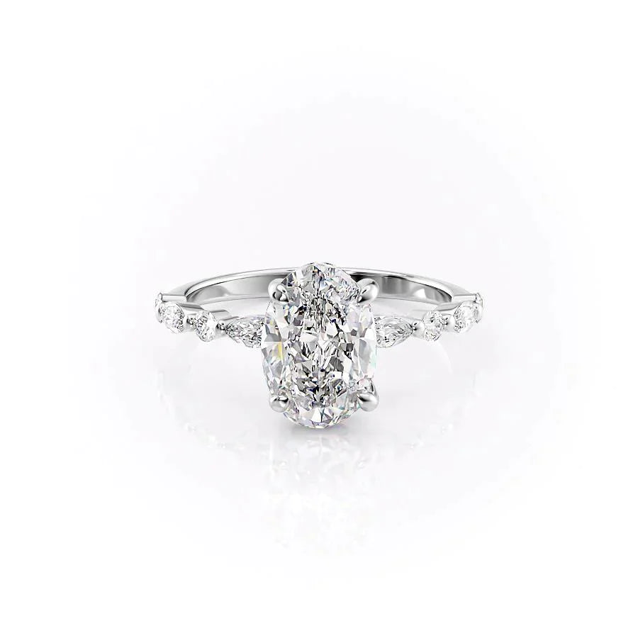 The Lindsey Set With A 1.5 Carat Oval 18K White Gold Lab Diamond