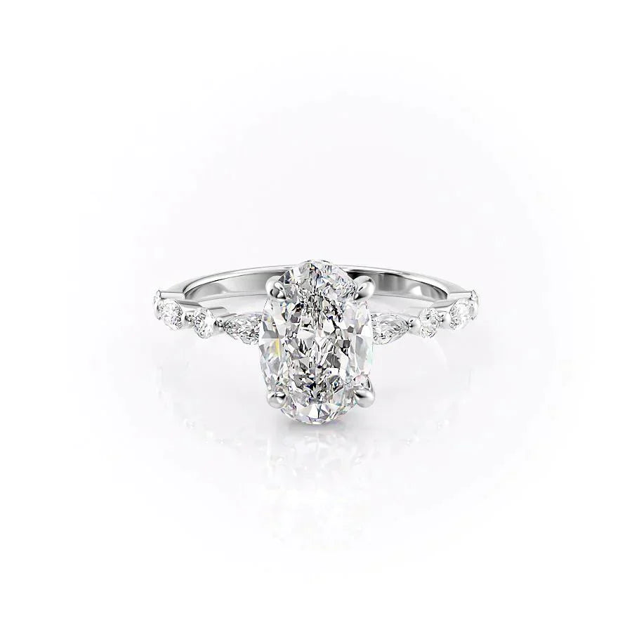 The Lindsey Set  With A 4.5 Carat Oval 14K White Gold Moissanite