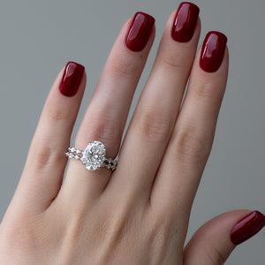 The Lindsey Set  With A 3 Carat Oval 18K White Gold Moissanite