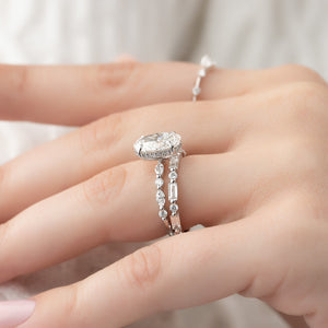 The Lindsey Set  With A 3 Carat Oval 18K White Gold Moissanite