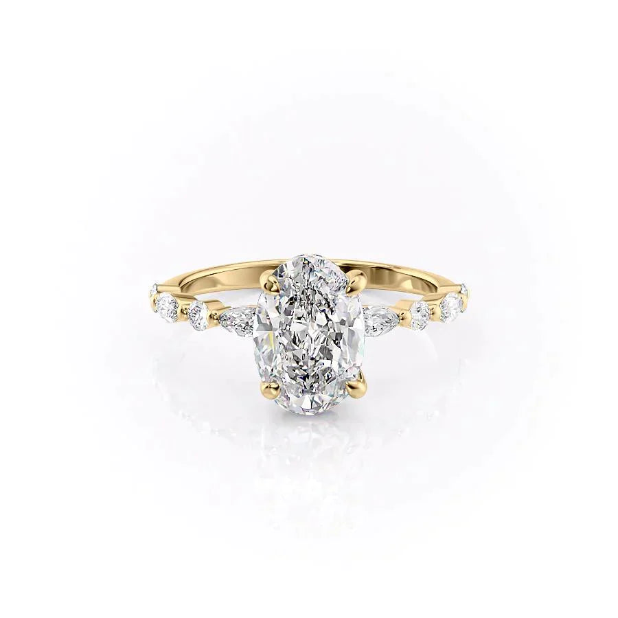 The Lindsey Set  With A 4.5 Carat Oval 18K Yellow Gold Moissanite