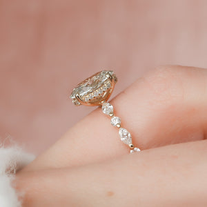The Lindsey Set  With A 3 Carat Oval 18K Yellow Gold Moissanite