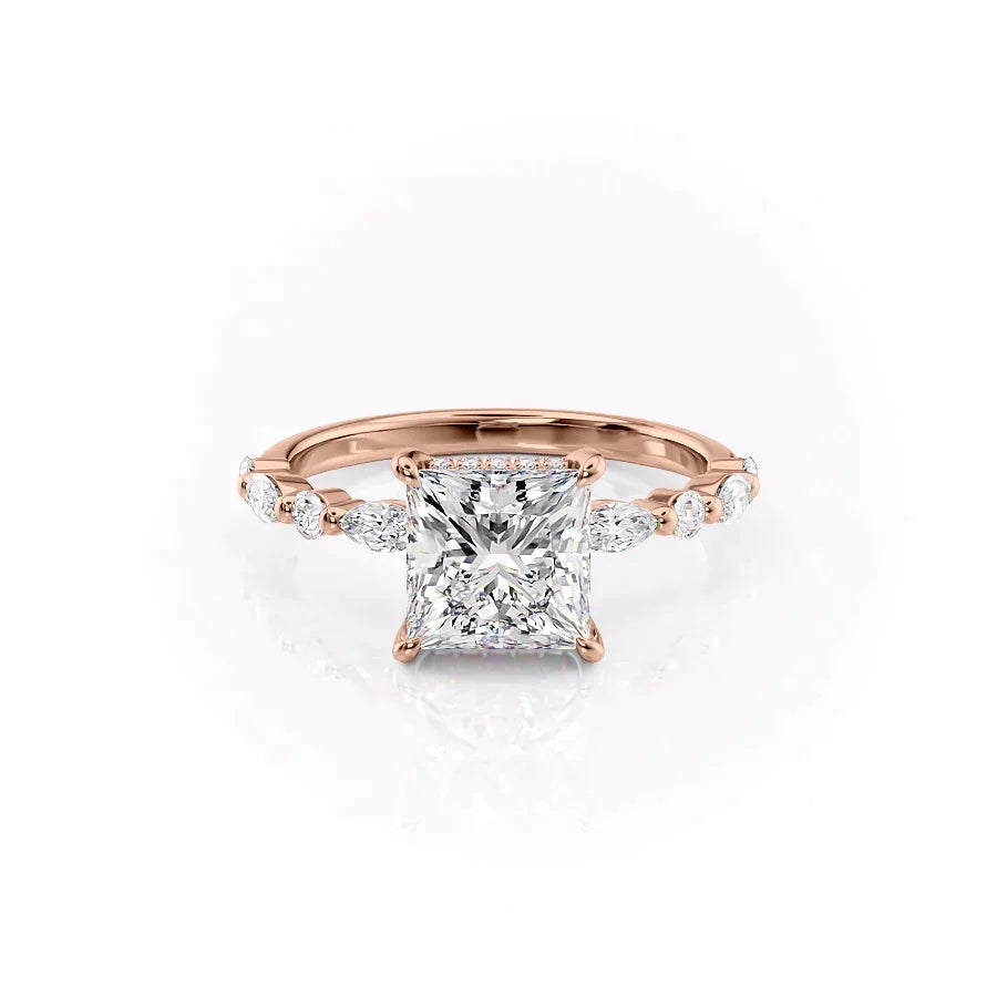 The Lindsey Set  With A 2.5 Carat Princess 14K Rose Gold Moissanite