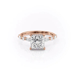 The Lindsey Set  With A 5 Carat Princess 14K Rose Gold Moissanite