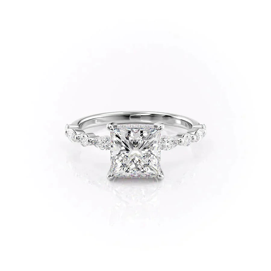 The Lindsey Set  With A 1.5 Carat Princess 14K White Gold Moissanite