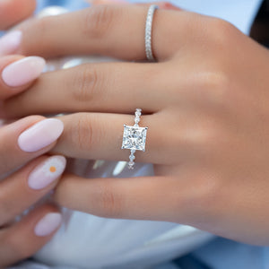 The Lindsey Set  With A 3 Carat Princess 14K White Gold Moissanite