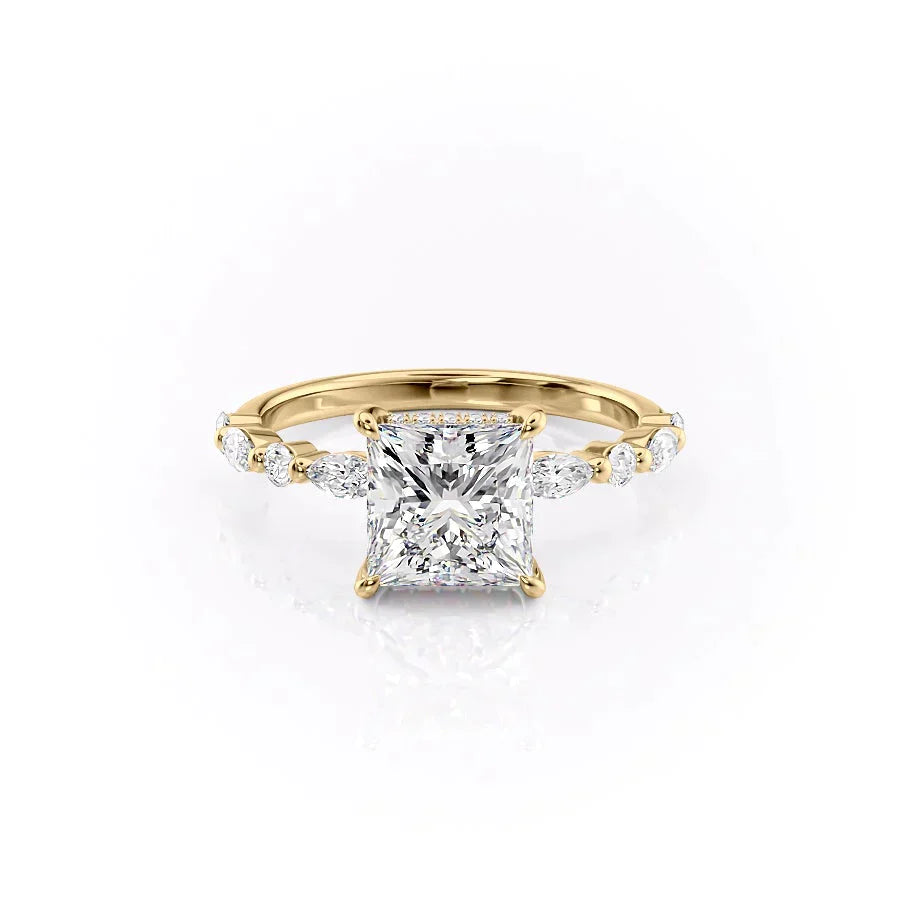 The Lindsey Set  With A 3 Carat Princess 14K Yellow Gold Moissanite
