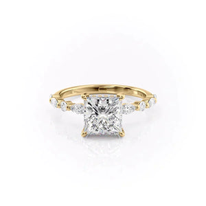 The Lindsey Set  With A 3 Carat Princess 14K Yellow Gold Moissanite