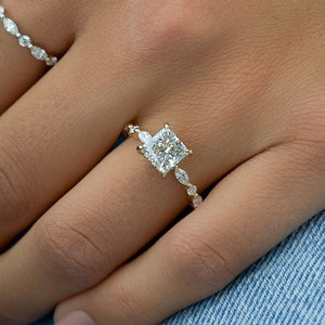 The Lindsey Set  With A 3 Carat Princess 18K Yellow Gold Moissanite