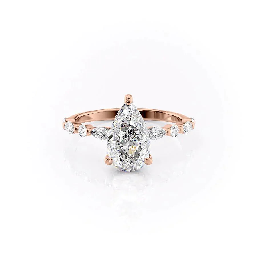 The Lindsey Set  With A 5 Carat Pear 14K Rose Gold Moissanite