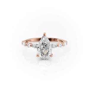 The Lindsey Set  With A 3 Carat Pear 14K Rose Gold Moissanite