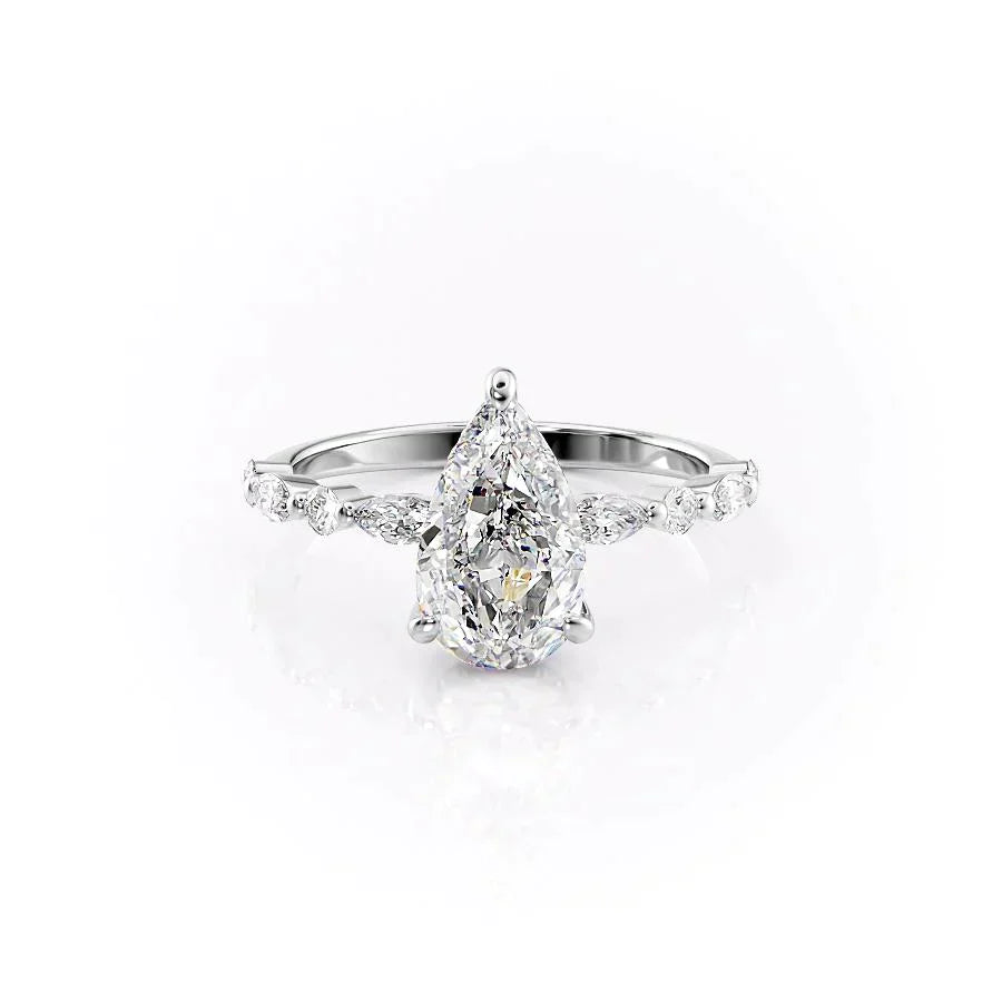 The Lindsey Set  With A 2.5 Carat Pear 18K White Gold Moissanite