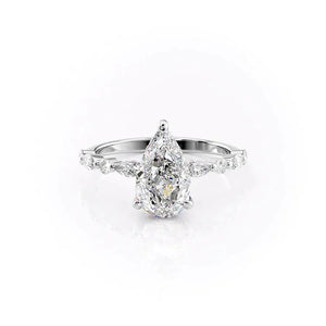 The Lindsey Set  With A 5 Carat Pear 18K White Gold Moissanite