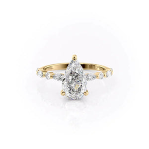 The Lindsey Set With A 1.5 Carat Pear 14K Yellow Gold Lab Diamond